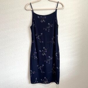 VTG Y2K City Triangles Blue Floral Print Spaghetti Strap Midi Dress Fairycore